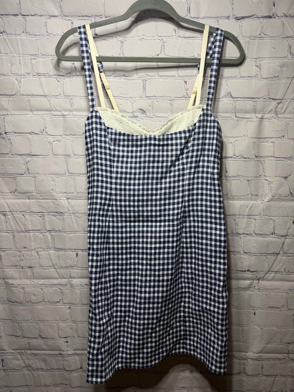 Reformation Lovella Linen Dress Blue White Gingham Sz 6 NWT Cottage Boho